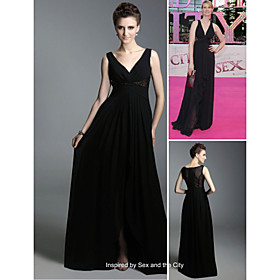 A-line V-neck  Sweep / Brush Train Chiffon Sex and the City Dress / Evening Dress(FSD0197)