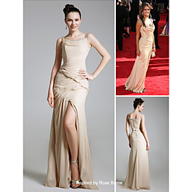 Rose Byrne Sheath/ Column Straps Asymetrical Elastic Woven Satin Emmy Dress/ Evening Dress (FSD0379)