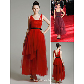Mila Kunis A-line Straps Ankle-length Tulle Satin Emmy Dress/ Evening Dress (FSD0356)