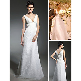 Lace Over Satin A-line V-neck Sweep/ Brush Train Wedding Dress inspired by Katherine Heigl (WSM0372)