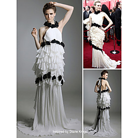Diane Kruger Trumpet / Mermaid Halter Sweep / Brush Train Sleeveless Chiffon Oscar/ Evening Dress (FSM0643)