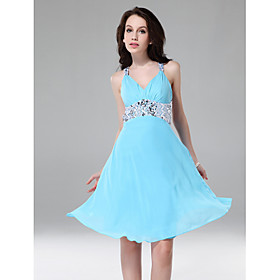 A-line V-neck Knee-length Chiffon Cocktail Dress