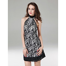 Sheath/ Column High Neck Short/ Mini Lace Cocktail Dress