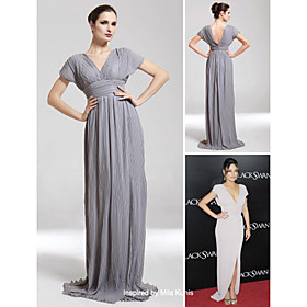 Mila Kunis Sheath/ Column V-neck Sweep/ Brush Train Chiffon Evening Dress (FSA11346)