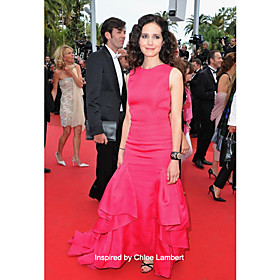 Taffeta Sheath/ Column Jewel Asymmetrical Court Train Evening Dress inspired by Chloe Lambert