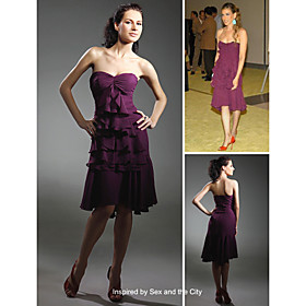 Sarah Jessica Parker A-line Sweetheart Asymetrical Sleeveless Chiffon Ruffles Sex and the City/ Cocktail Dress (FSM0683)