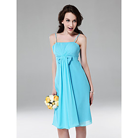 Sheath/ Column Spaghetti Straps Knee-length Chiffon Bridesmaid Dress