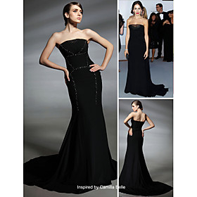 Camilla Belle A-line Sweetheart Sweep/ Brush Train Sleeveless Chiffon/ Elastic Satin Cannes Film Festival/ Evening Dress (FGY0819)