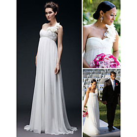 Chiffon Empire One Shoulder Floor-length Flower Wedding Dress on Strap inspired by Tia Mowry (WSM0449)