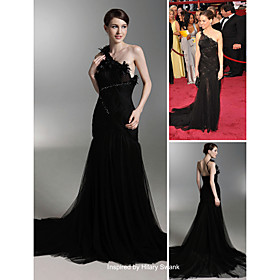 Hilary Swank 2 Trumpet/ Mermaid One Shoulder Chapel Train Sleeveless Tulle/ Elastic satin Classic Oscar Dress (FGY0703)