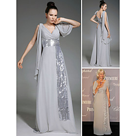 Helen Mirren Sheath/ Column V-neck Floor-length Short Chiffon/ Elastic Satin Cannes Film Festival/ Evening Dress (FSF0812)