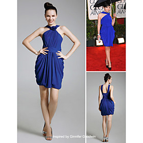 Ginnifer Goodwin Sheath/ Column Straps Knee-length Sleeveless Chiffon/ Satin Golden Globe/ Evening Dress (FSH0550)