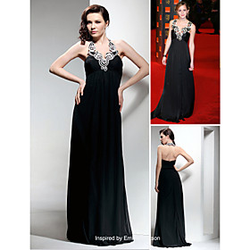 Elastic Woven Satin A-line Halter Floor-length Evening Dress inspired by Emma Watson (FSM04278)