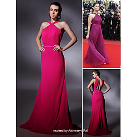 Aishwarya Rai Sheath/ Column V-neck Floor-length Sleeveless Organza/ Elastic satin Cannes Film Festival/ Evening Dress (FGY0795)