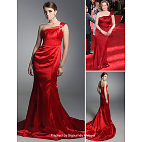 Sigourney Weaver Trumpet/ Mermaid One Shoulder Sweep/ Brush Train Elastic Woven Satin Emmy Dress/ Evening Dress (FSD0382)