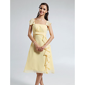 A-line Straps Short Sleeve Knee-length Chiffon Bridesmaid Dress