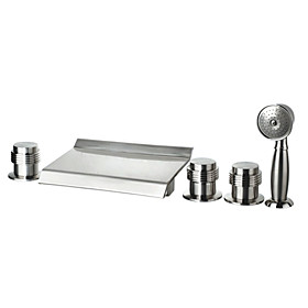 Waterfall Nickel Brushed Two Handles Widespread Bathroom Sink Faucet