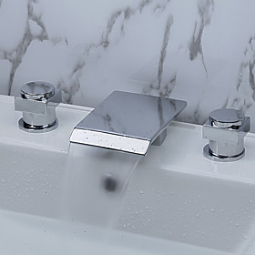 Contemporary Waterfall Bathroom Sink Faucet (Chrome Finish, Widespread)