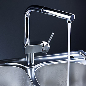 Single Handle Contemporary Solid Brass Pull Out Kitchen Faucet (Chrome Finish)