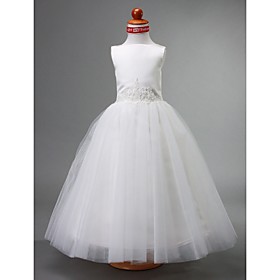Ball Gown Bateau Floor-length Satin Flower Girl Dress