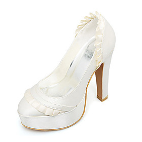 Top Quality Satin Upper High Heels Closed-toes With Lace Wedding Shoes/Bridal Shoes (0984-R-041)