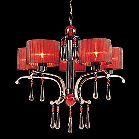 Iron and Crystal Chandelier with 5 Lights (Red Shade)