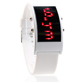 White Silicone Band Square Frame Unisex Red LED Sports Wrist Watch