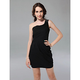 Sheath/ Column One Shoulder Short/ Mini Chiffon Cocktail Dress bachelorette party dress