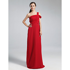 Sheath/ Column One Shoulder Off-the-shoulder Floor-length Chiffon Bridesmaid Dress