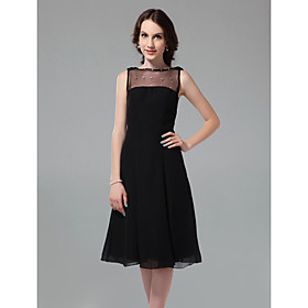 A-line Bateau Knee-length Chiffon Matte Satin Cocktail Dress