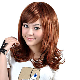 Capless Medium Length High Quality Synthetic Brown Curly Hair Wig