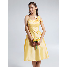 A-line One Shoulder Knee-length Taffeta Bridesmaid Dress