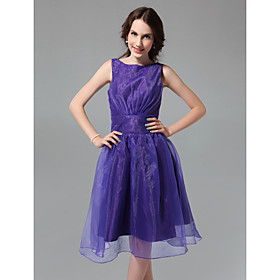 A-line Bateau Knee-length Organza Bridesmaid Dress