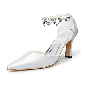 Top Quality Satin Upper High Heel Closed-toes With Rhinestone Wedding Bridal Shoes