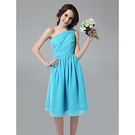 A-line One Shoulder Knee-length Side-Draped Chiffon Bridesmaid Dress