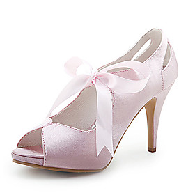 Satin Upper High Heel Peep-toes With Sash Wedding Bridal Shoes