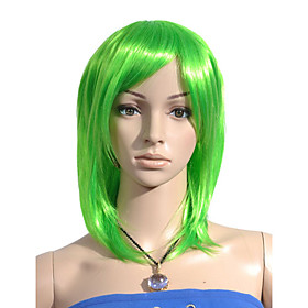 Capless Medium Length High Quality Synthetic Green Straight Hair Wig