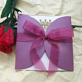 Purple Wedding Invitation with Organza Bow (set of 60)