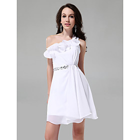A-line One Shoulder Sleeveless Short/ Mini Chiffon Cocktail Dress