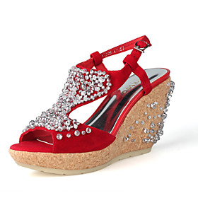 Suede Upper Wedge Heel Pumps With Crystal Party/ Evening Shoes.More Colors Available