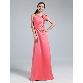 Sheath/ Column Bateau Floor-length Satin Bridesmaid Dress