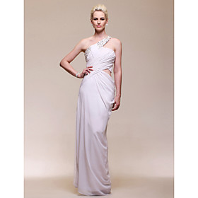 Sheath/ Column One Shoulder Floor-length Side-Draped Chiffon Evening Dress