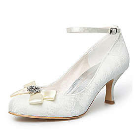 Satin Upper Mid Heel Closed-toes With Satin Flower Wedding Bridal Shoes