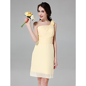 Sheath/ Column One Shoulder Knee-length Chiffon Over Satin Bridesmaid Dress