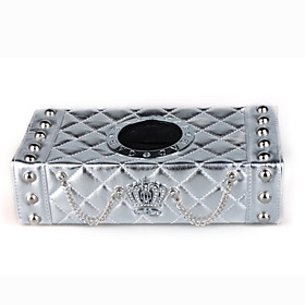 Practical Luxury Car Tissue Box Cover Quilting Leather Style - Silver