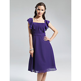 A-line Square Knee-length Chiffon Bridesmaid Dress