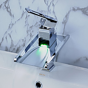 Color Changing LED Waterfall Bathroom Sink Faucet