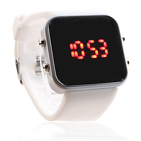 Unisex Silicone Style Sports Red LED Wrist Watch (White)
