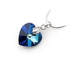 Heart Shaped Crystal And 925 Sterling Silver With Platinum Plated Pendant - Dark Blue