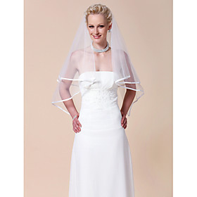 Two-tier Elbow Wedding Veil With Ribbon Edge